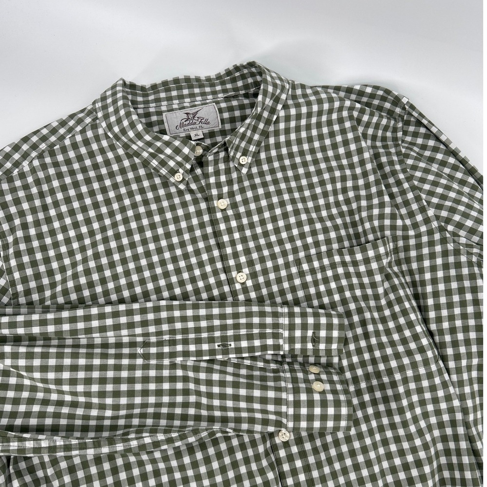 Madda Fella Mens XL Green Gingham‎ Check Long Sleeve Button Down Cotton Shirt